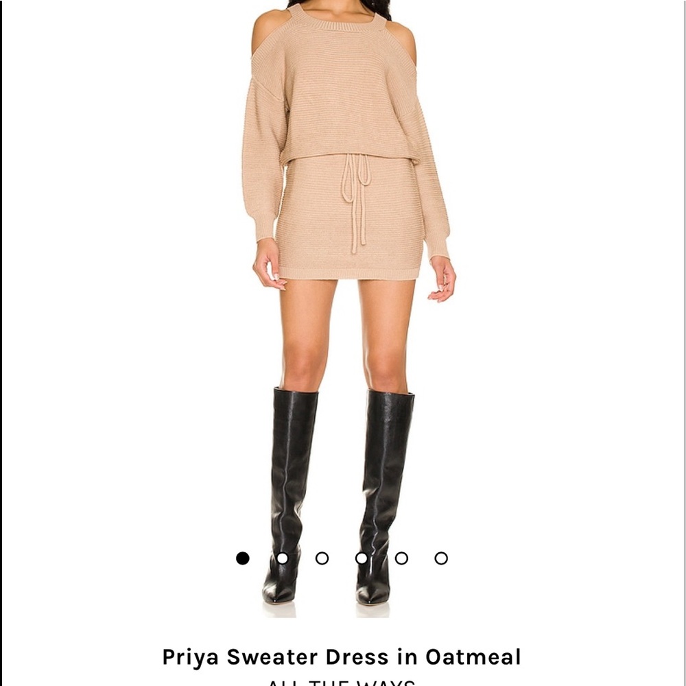 “All the ways” oatmeal cold shoulder sweater mini dress from Revolve